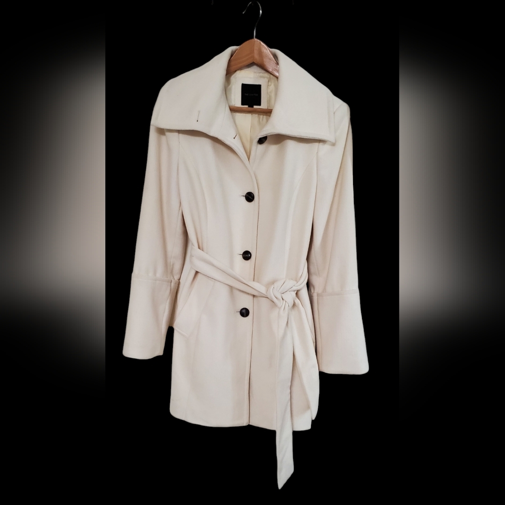 The Limited Wool blend short trench coat, size Large cream winter white car coat